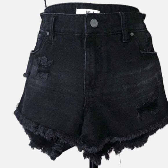 BP Jean Shorts Size 26 Black Distressed Denim Boho Beach Festival Cut Off Frayed - Picture 4 of 11